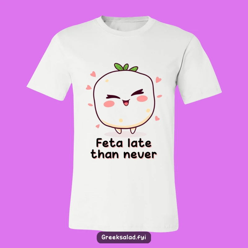 Funny Winking Feta T-Shirt, Hilarious Cheesy Character Tee for Mischief Makers