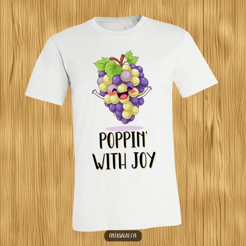 Funny T-Shirt: A bunch of grapes enthusiastically bounces with sheer delight, symbolizing fun.