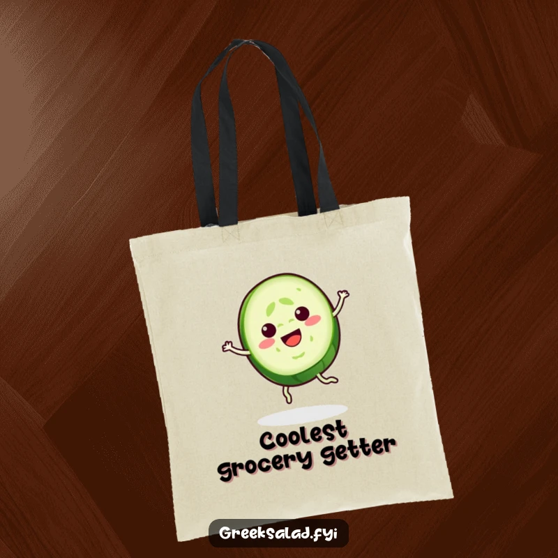 Funny Cucumber Tote Bag: A cheerful cucumber slice spins gracefully, ready to carry your items with cool, calm style.
