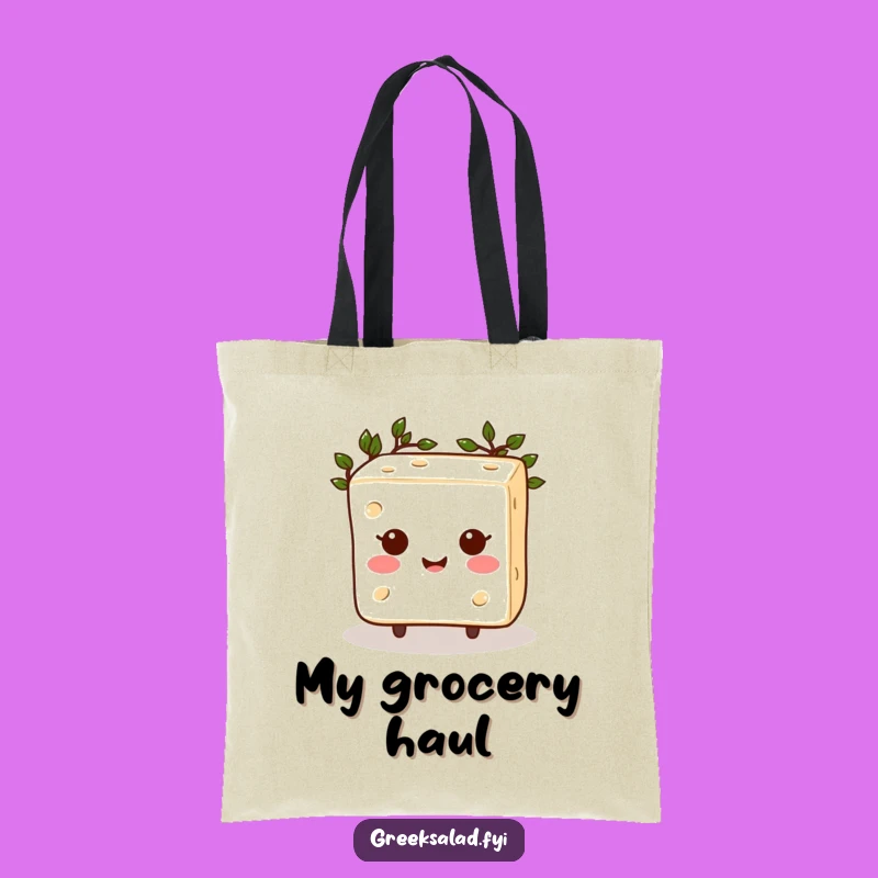 Funny Feta Tote Bag: Carry Your Groceries with Happy Greek God Cheese Style!