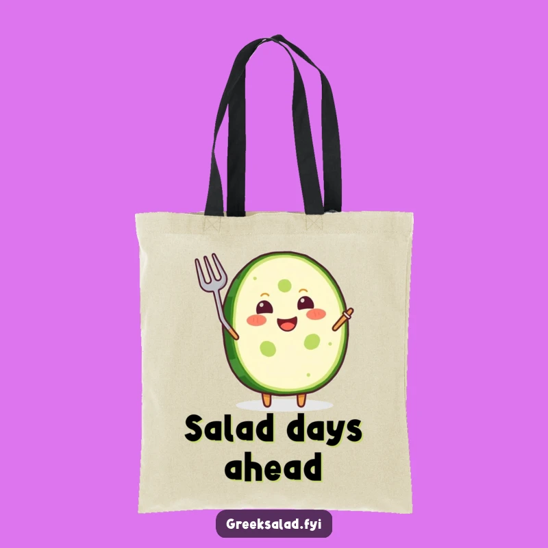 Funny Tote Bag: Joyful Cucumber, Waving Fork, Grocery Essential